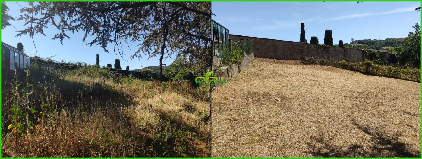 Chantier de Débroussaillage réalisé à Figeac par CYRIL Vert Services, paysagiste du réseau Factotum