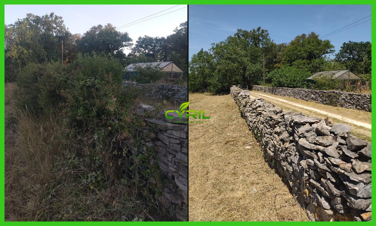 Chantier d'entretien de jardin réalisé par CYRIL Vert Services, paysagiste du réseau Factotum, près de Assier