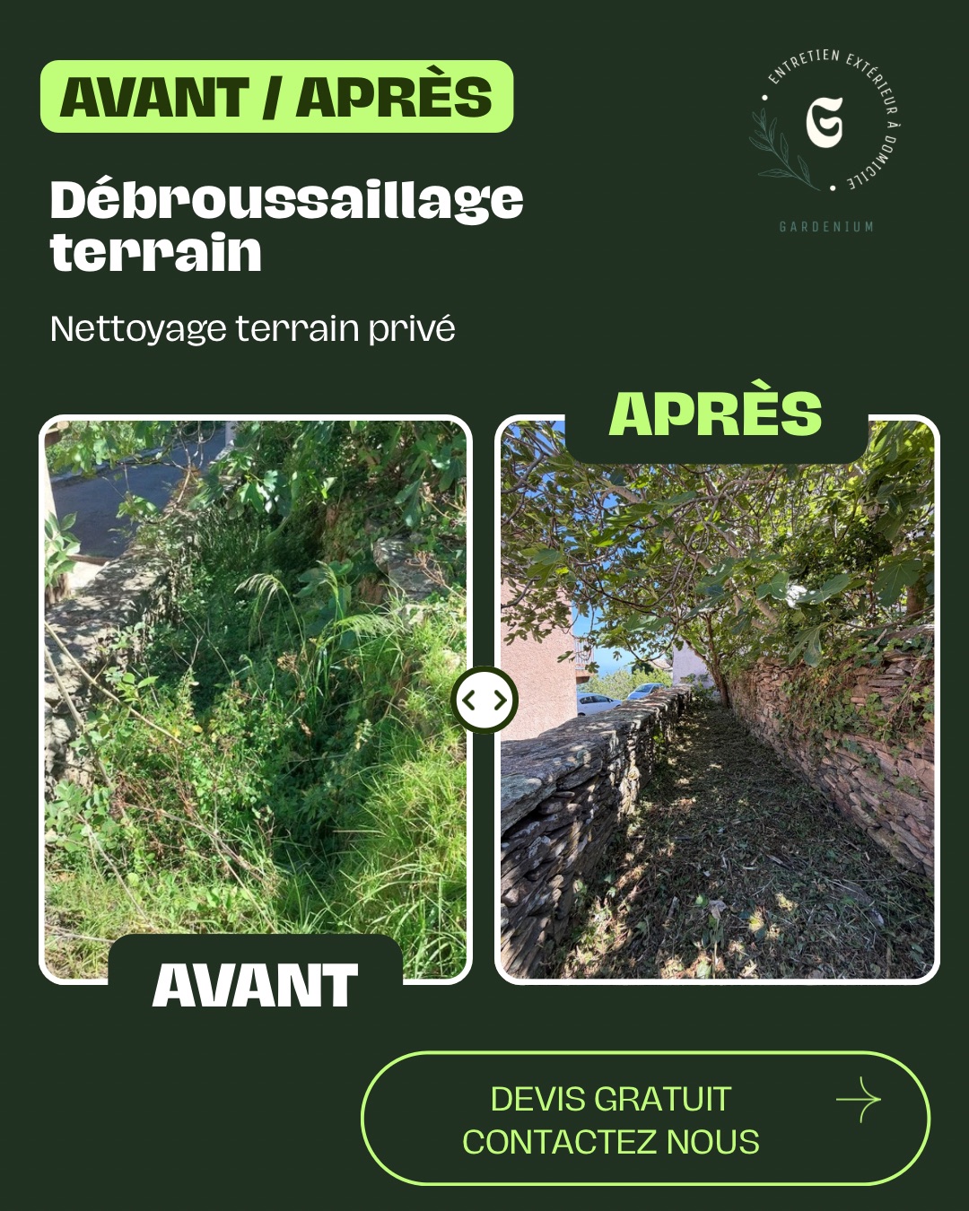 Chantier d'entretien de jardin réalisé par Gardenium, paysagiste du réseau Factotum, près de Borgo