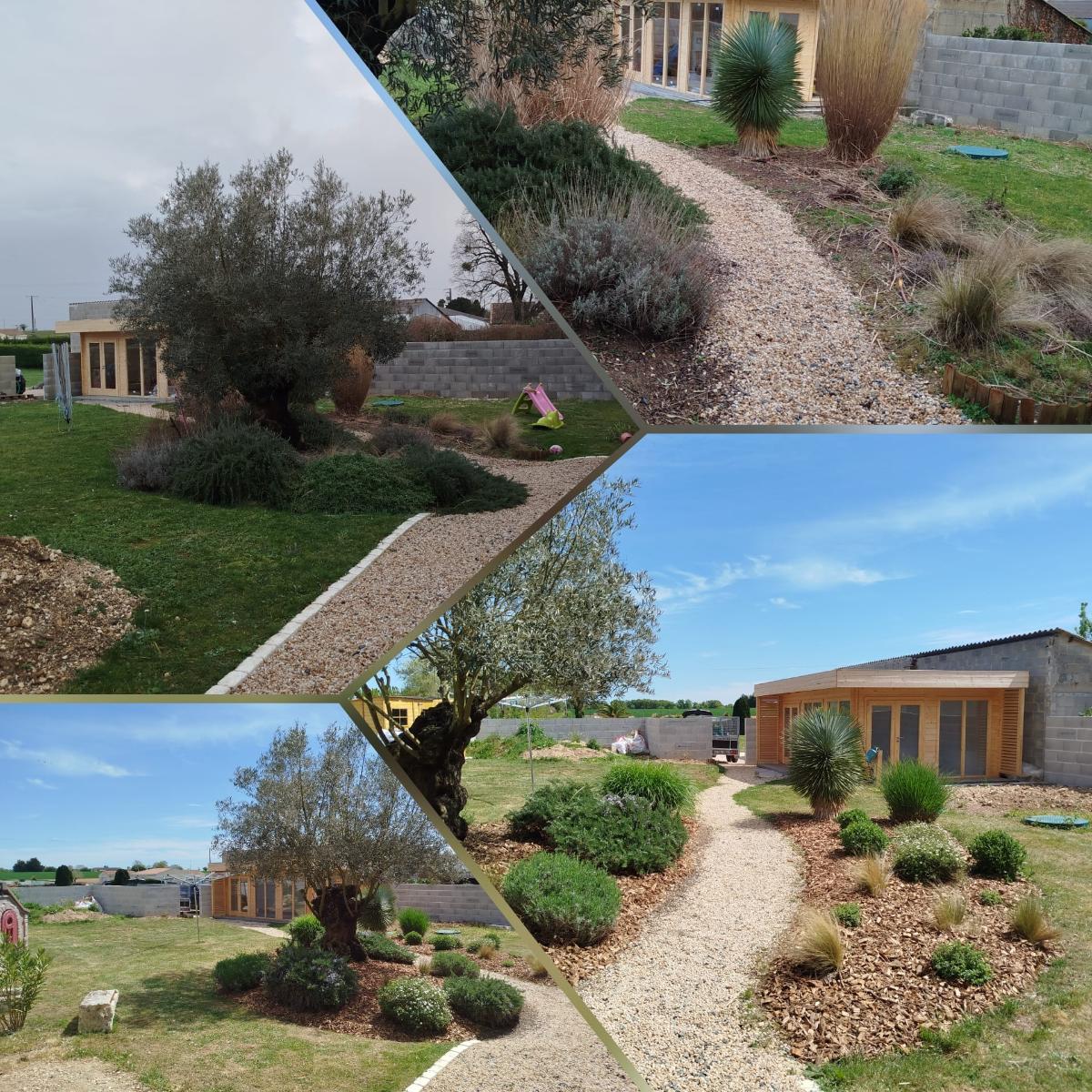 Chantier d'entretien de jardin réalisé par Les Jardins d'Eden, paysagiste du réseau Factotum, près de Trizay